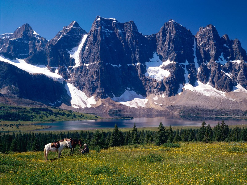 ramparts and amethyst lake, jasper national park, alberta, canada